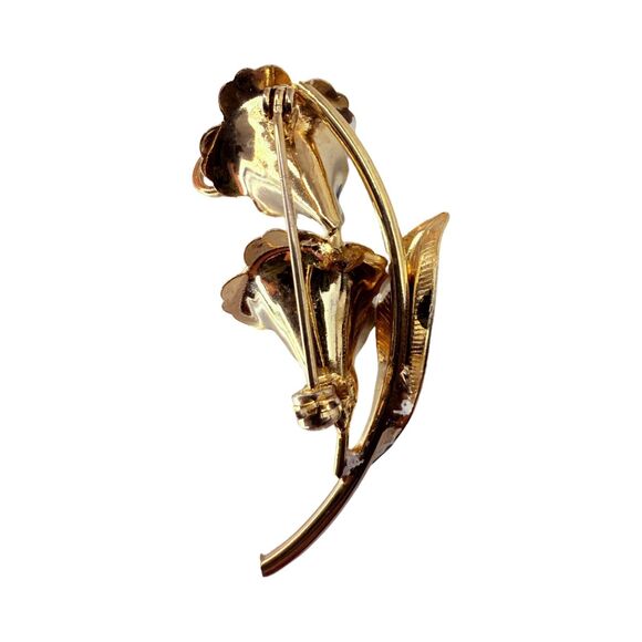 Blue Calla Lily Flower Brooch Pin 1.75" Gold Tone Enamel Cottagecore - Picture 6 of 9